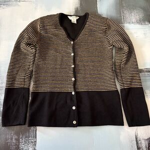 Vintage wool Austin Reed Women’s Cardigan Sweater Small Black Gold Striped Silk
